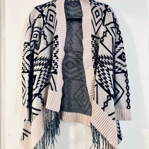 Chic Geometric Open Cardigan - Black and Cream